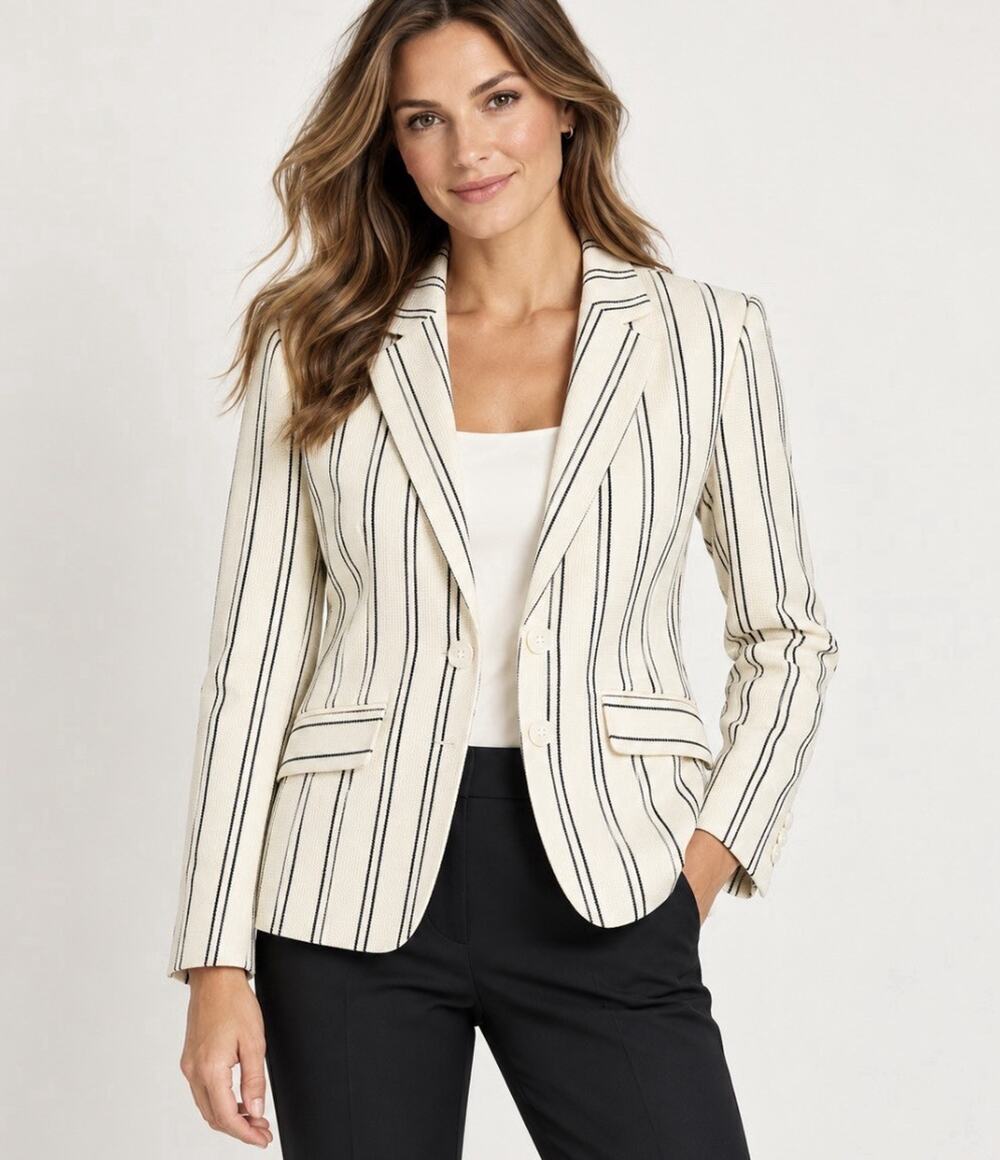 Talbots Aberdeen Blazer Size 16 NWT Ivory Black Stripe Textured Jacket $169